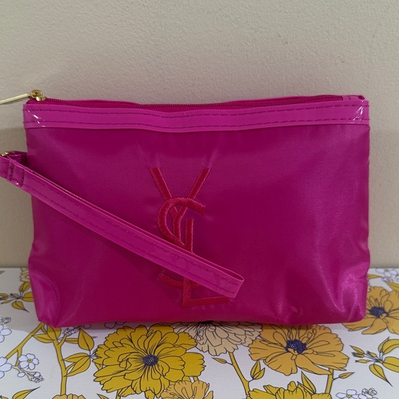 GWP Item | Yves Saint Laurent Nylon Fuchsia Wristlet Cosmetic Clutch Makeup bag - Picture 2 of 10